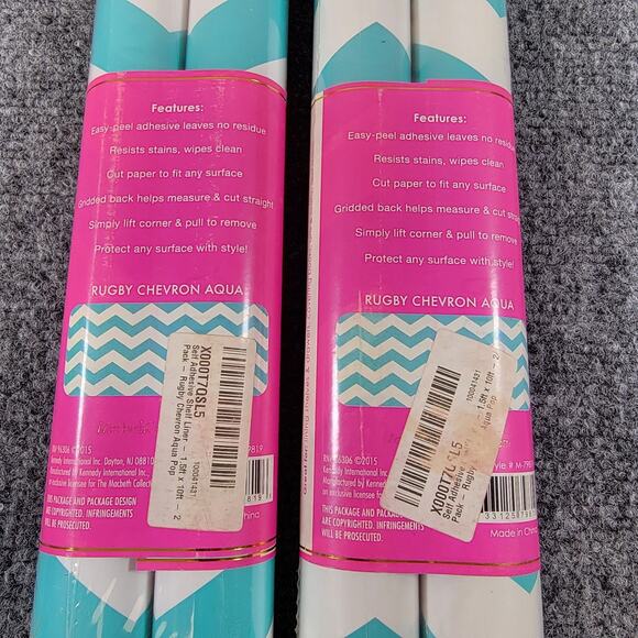 Macbeth Collection Shelf Liner Set Aqua Chevron Self Adhesive Removable 60 Sq Ft - Picture 4 of 5